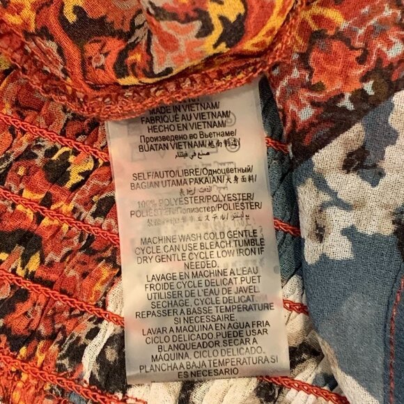 BCBGeneration Sheer Multicolor Peplum Ruffle V Neck Blouse Romantic Sz M#229i - Picture 6 of 6